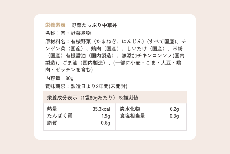 野菜たっぷり中華丼 栄養成分表示