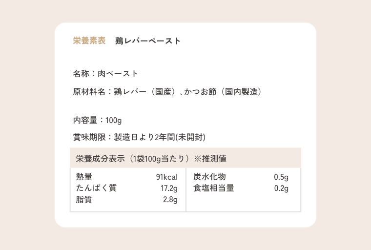 鶏レバーペースト 栄養成分表示